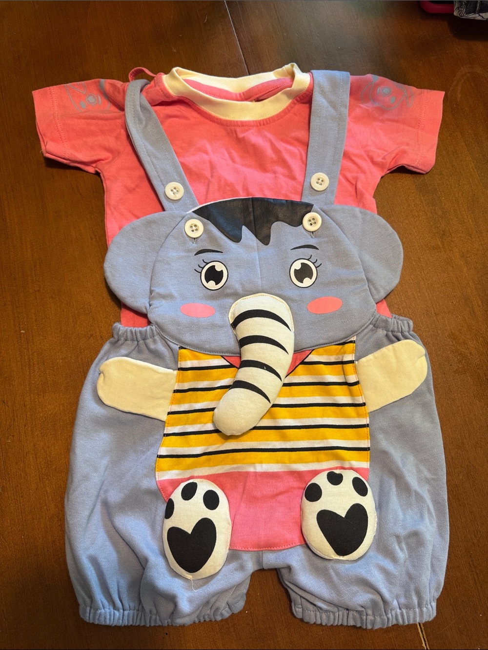 Toddler Elephant Overalls Set in Pink and Light Blue